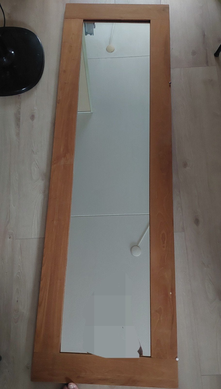 Grote spiegel met houten teak  lijst, Huis en Inrichting, Ophalen, Zo goed als nieuw, 150 tot 200 cm, Rechthoekig