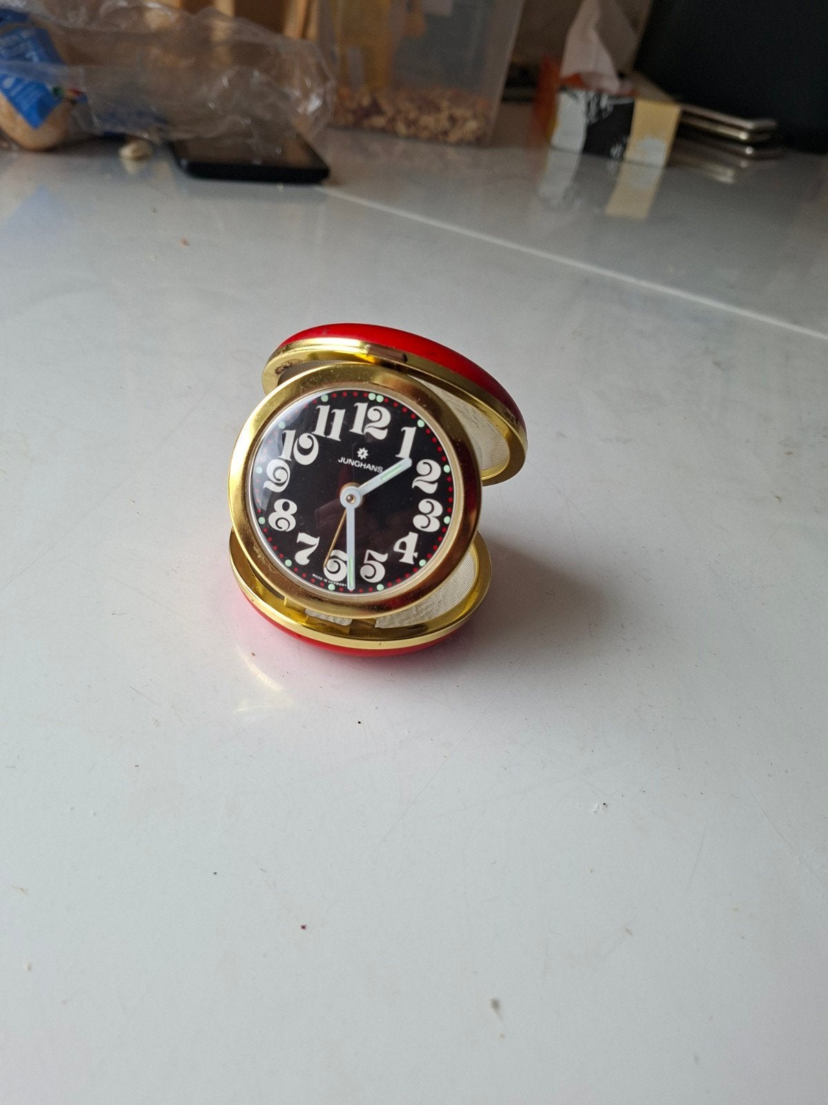 Vintage Junghans Reiswekker - Rood en Goud, Ophalen