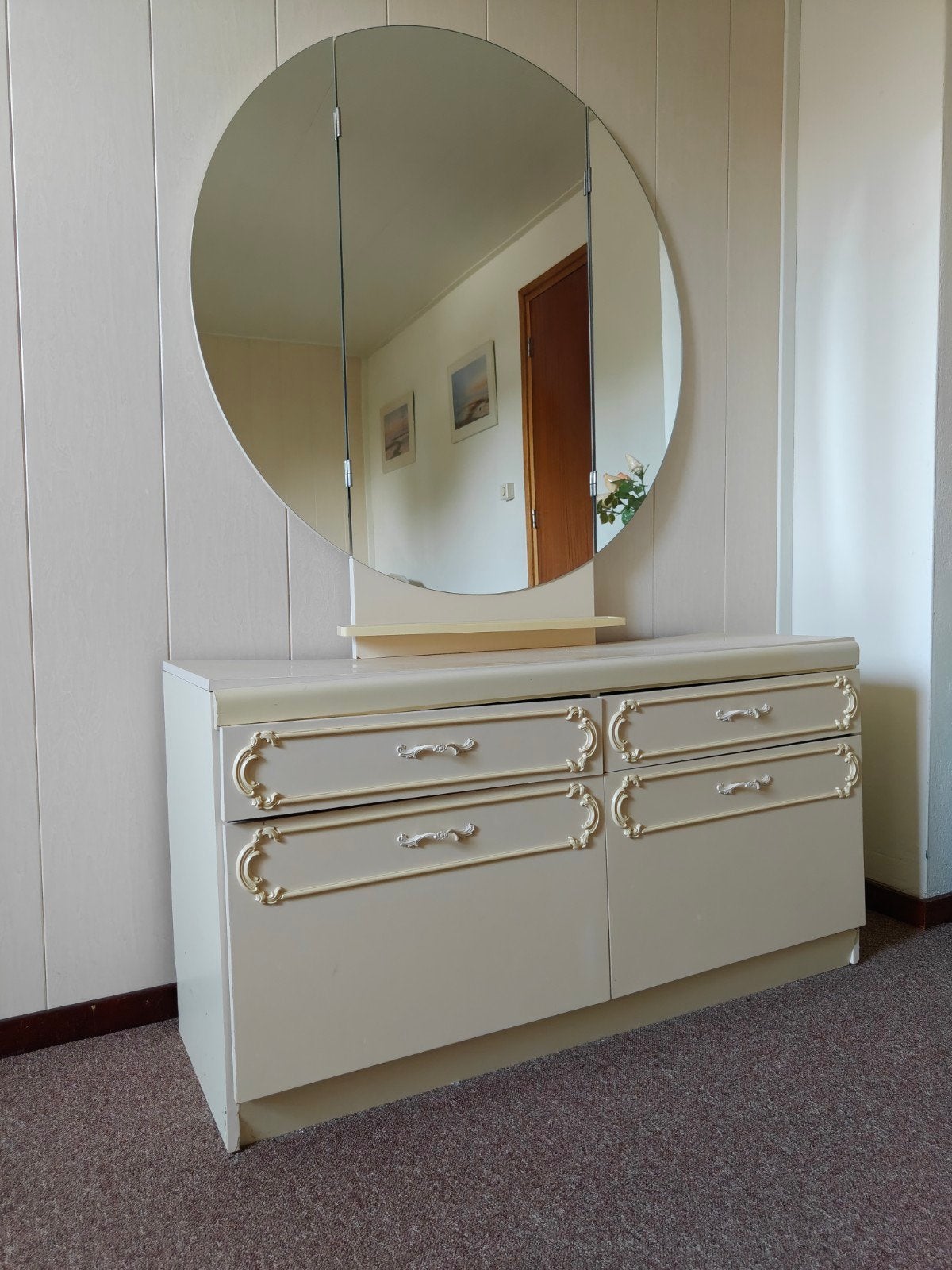 Vintage kaptafel met spiegel en lades, Ophalen, Gebruikt, 100 tot 150 cm, 100 tot 150 cm