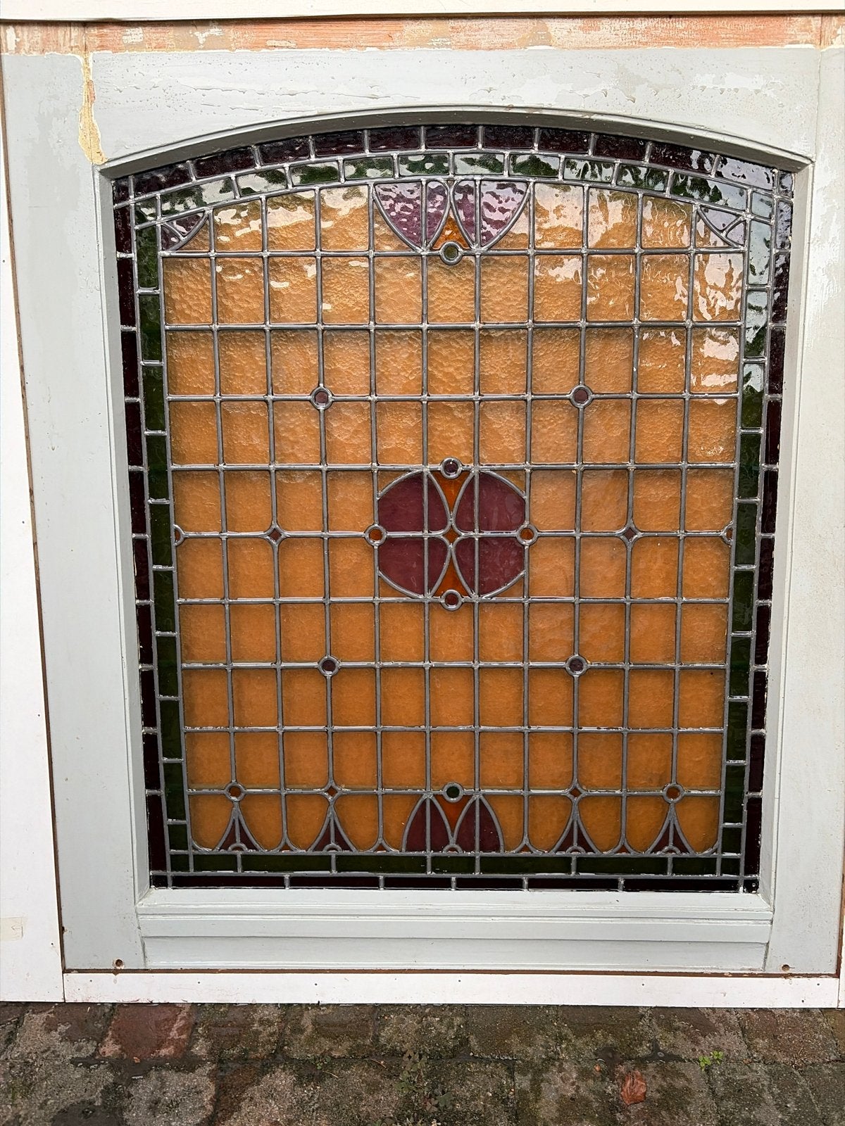 Prachtig glas-in-lood raam - Uniek design, Gevelraam of Ruit, Gebruikt, Minder dan 80 cm, Glas in lood