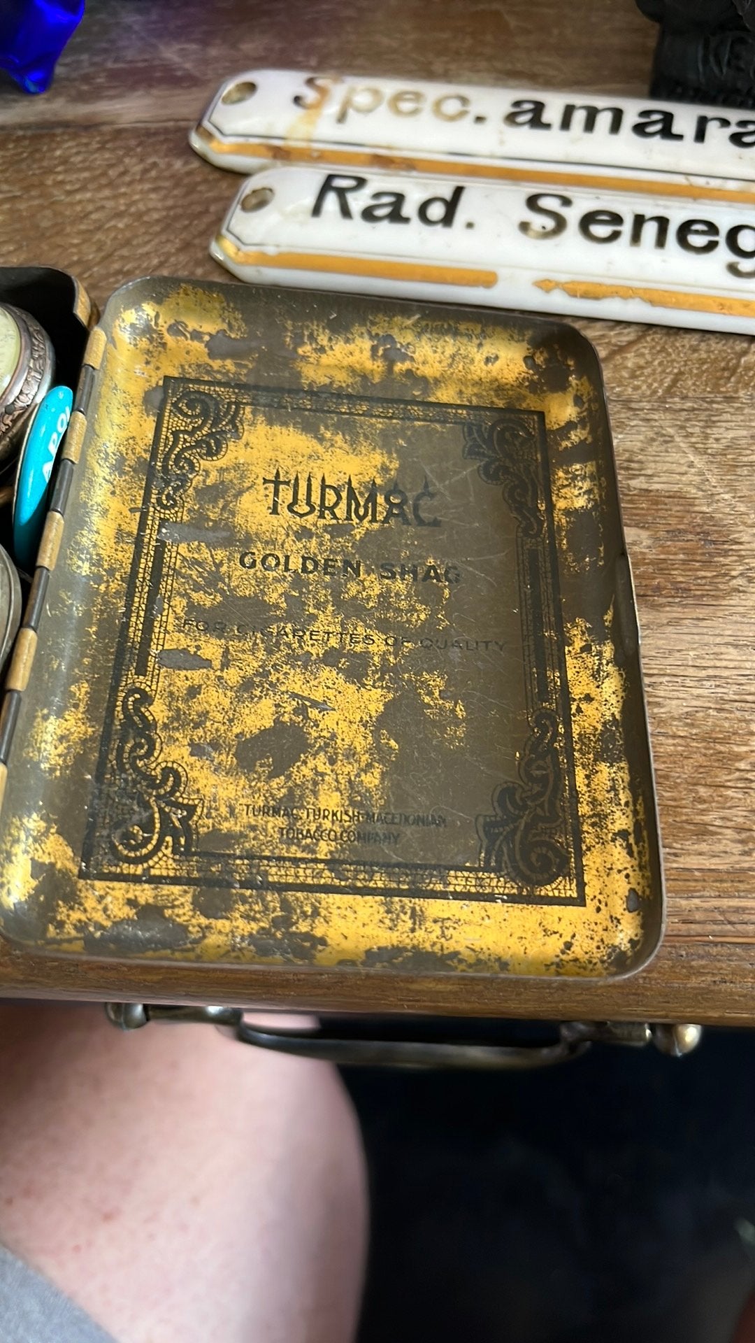 Turmac Golden Shag tabaksdoosje van blik, Ophalen of Verzenden, Zo goed als nieuw, Tabaksdoos of Verpakking