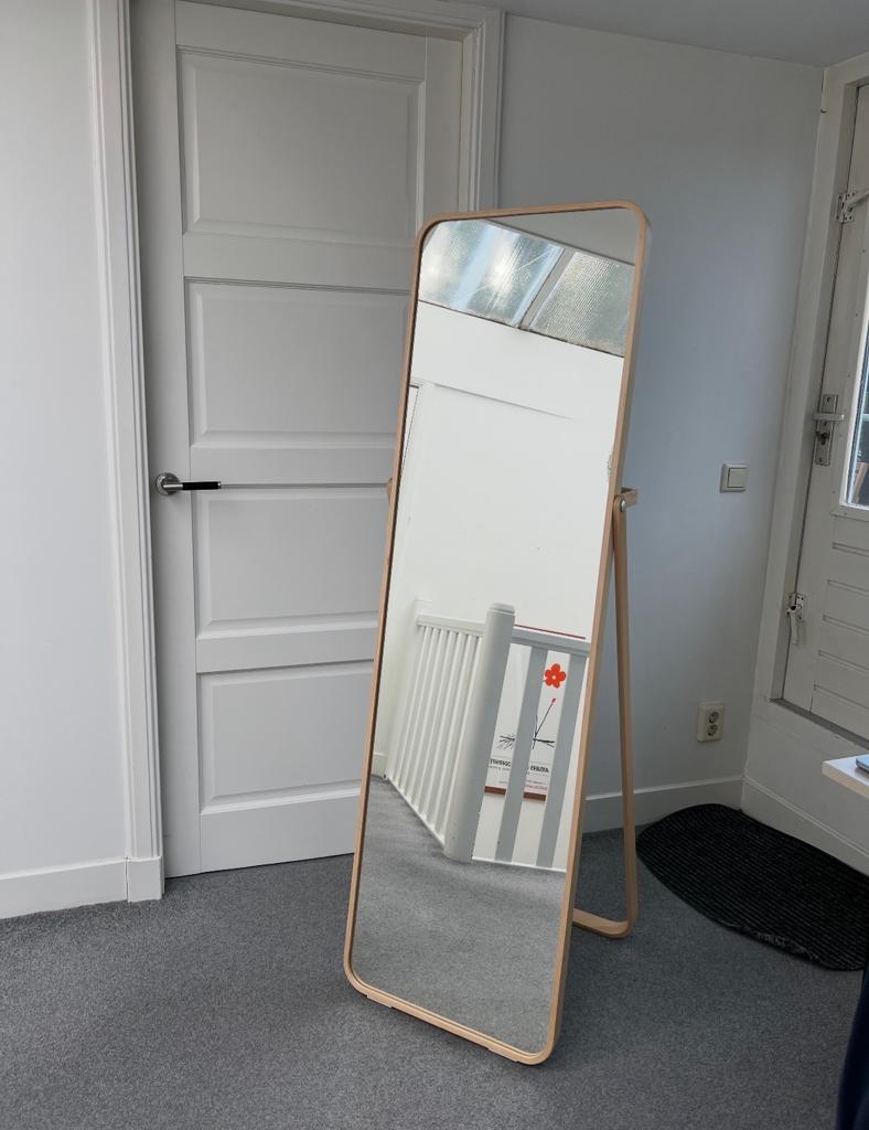 Grote staande spiegel met houten frame 50x167cm, Ophalen of Verzenden, Zo goed als nieuw, 150 tot 200 cm, Rechthoekig