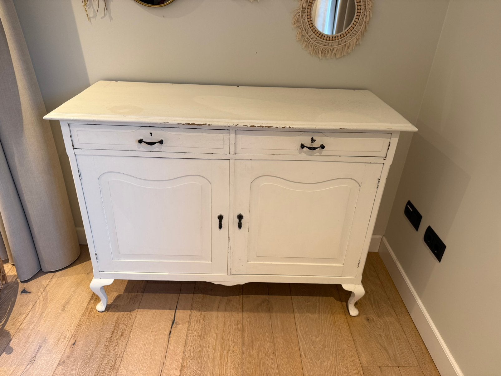 Brocante dressoir / commode wit, Huis en Inrichting, Ophalen, Gebruikt, 25 tot 50 cm, Met lade(s)