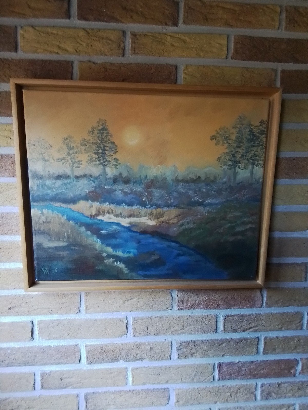 Schilderij Bos en Rivier, Antiek en Kunst, Ophalen of Verzenden