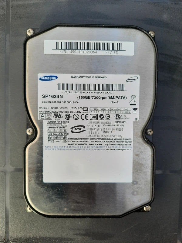Samsung Spinpoint SP1634N 160GB PATA HDD, Intern, Gebruikt, HDD, 160GB