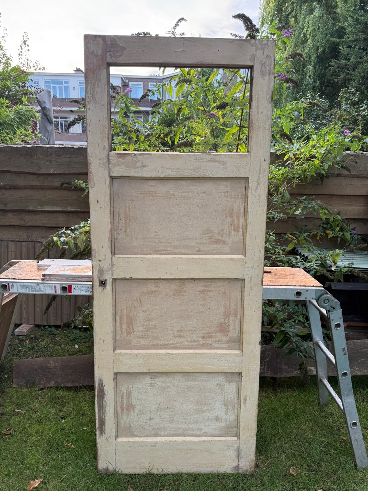 Oude houten binnendeur met glasopening, Ophalen, Gebruikt, 80 tot 100 cm, Binnendeur