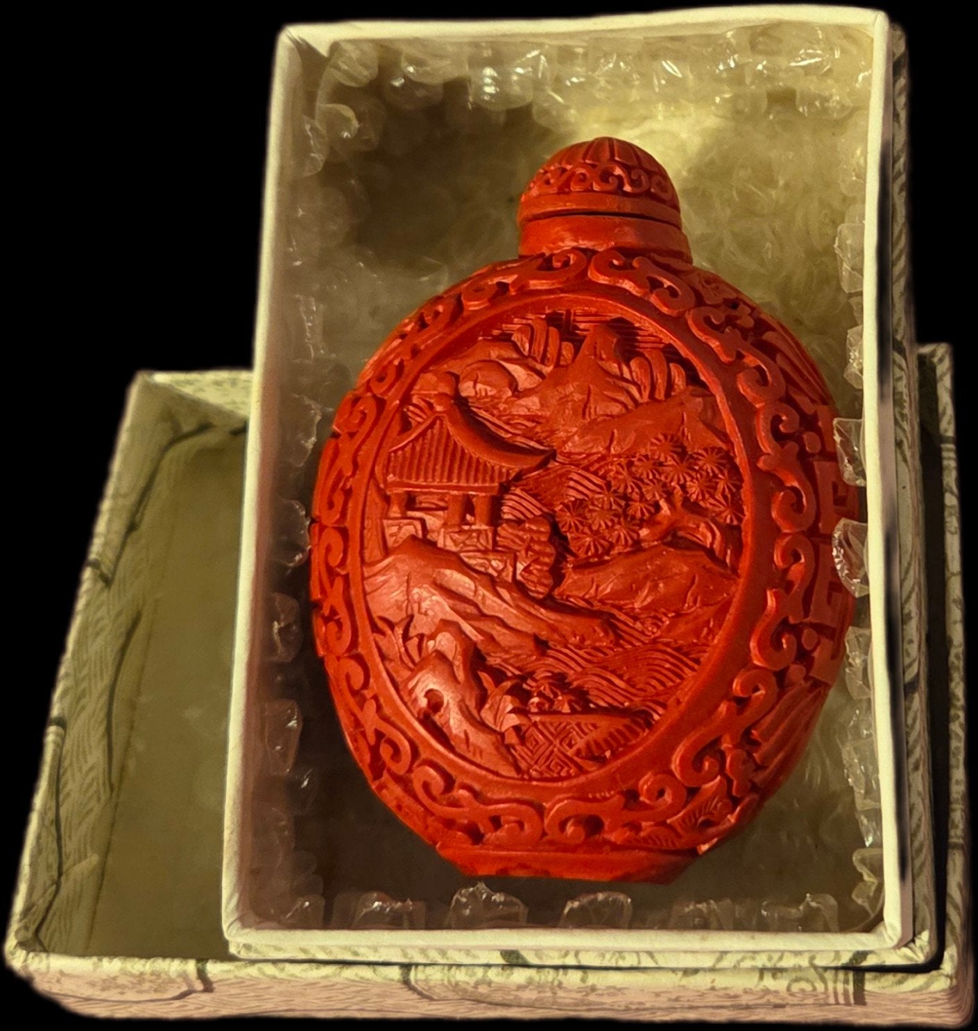 Chinees Parfumflesje, Rood Gesneden, 7x5x3 cm, Ophalen of Verzenden