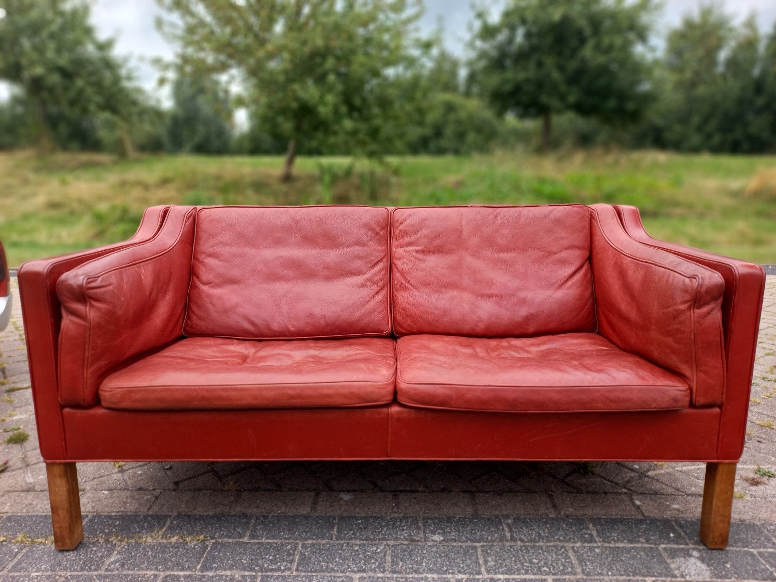 Borge Mogensen 2 zits bank leer vintage design jaren 60, Huis en Inrichting, Banken | Bankstellen, Ophalen, Gebruikt, 150 tot 200 cm