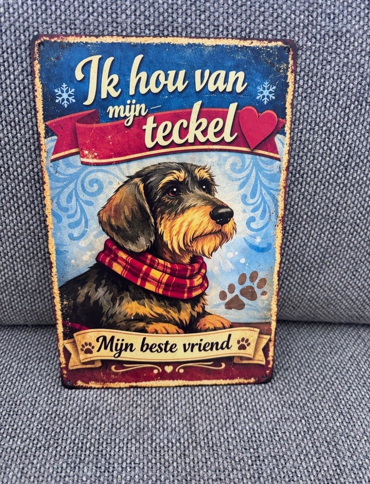 Vintage Teckel Metalen Bord - "Ik hou van mijn teckel", Vintage, Meerkleurig, Nieuw, Ophalen of Verzenden