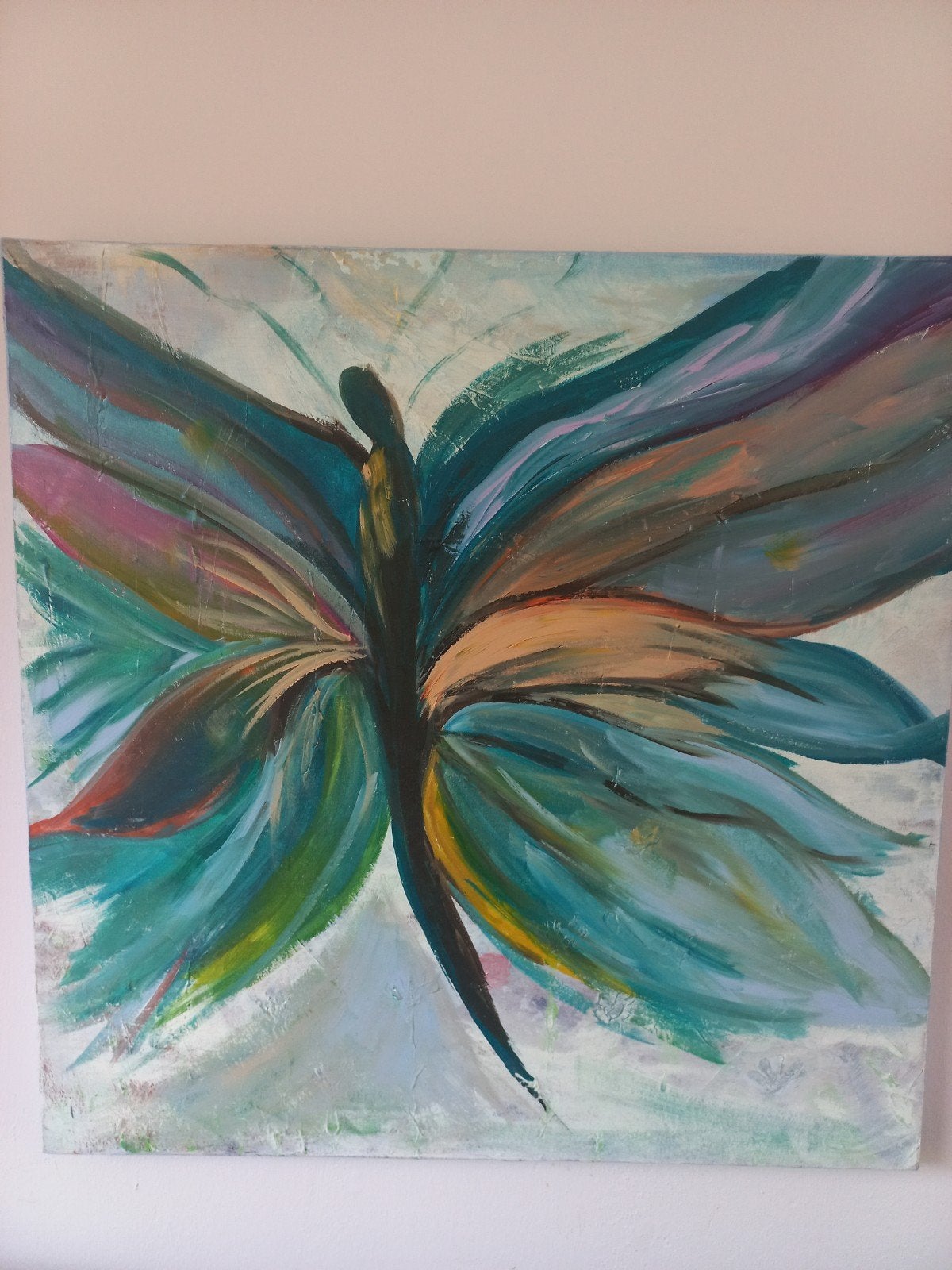Vlinder Acryl op Canvas 50x50cm, Ophalen of Verzenden