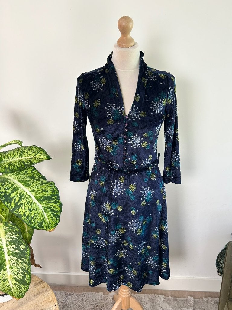 King Louie maat XL blauwe velvet Emmy jurk 3613