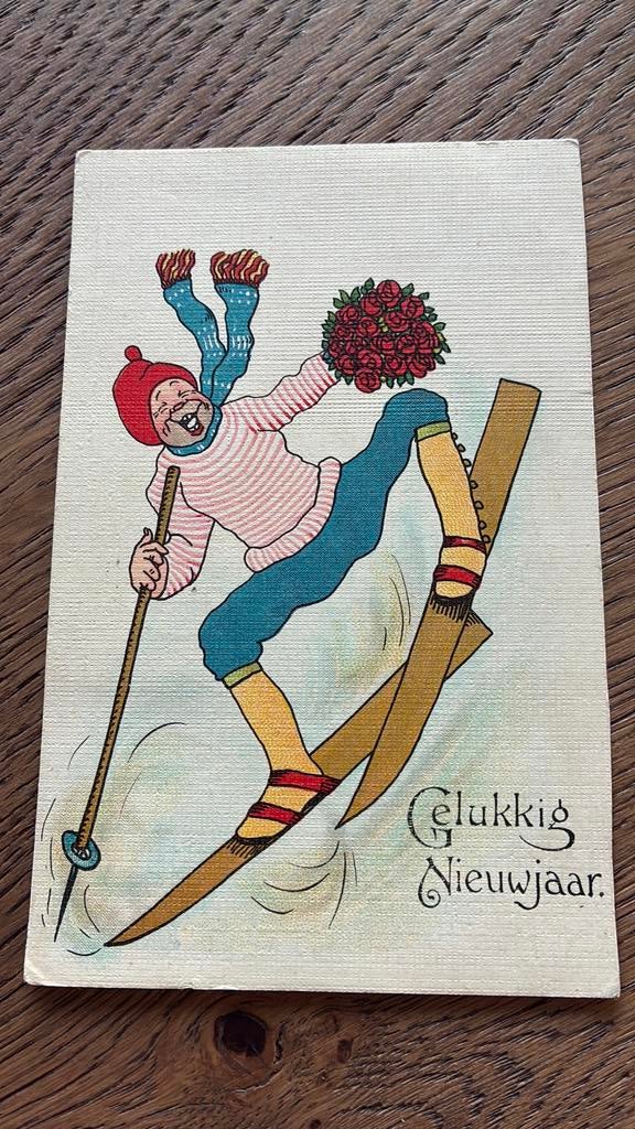 Humor. Op de ski’s. Nieuwjaar, Ophalen of Verzenden, 1920 tot 1940, Gelopen, Overige thema's