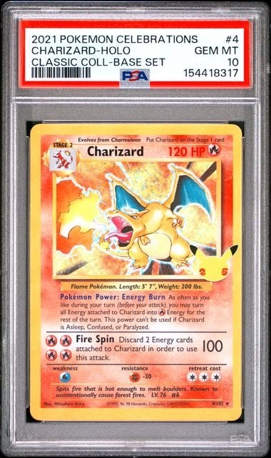 PSA 10 Charizard Celebrations 25th Anniversary Pokémon Kaart, Ophalen of Verzenden, Zo goed als nieuw, Losse kaart, Foil