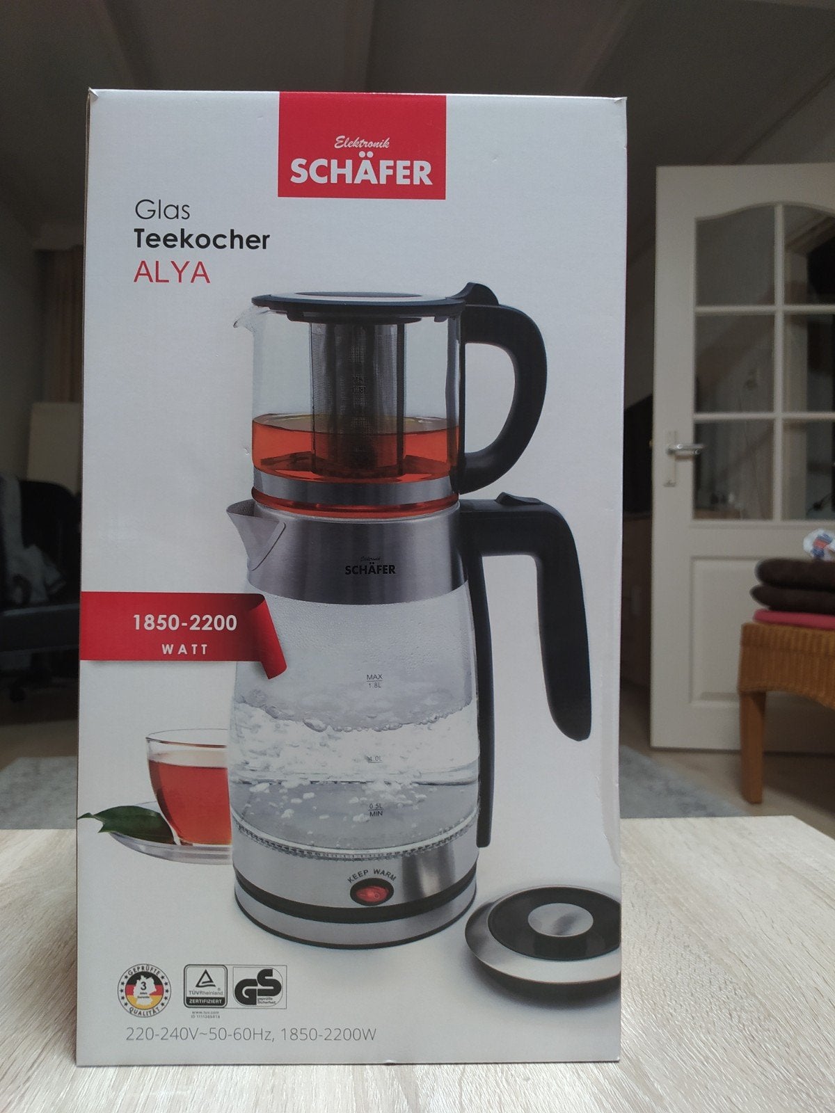 Schaefer Alya Glazen Theekoker 1.8L - Nieuw in doos, 2 liter of meer, Ophalen of Verzenden, Nieuw, Rvs