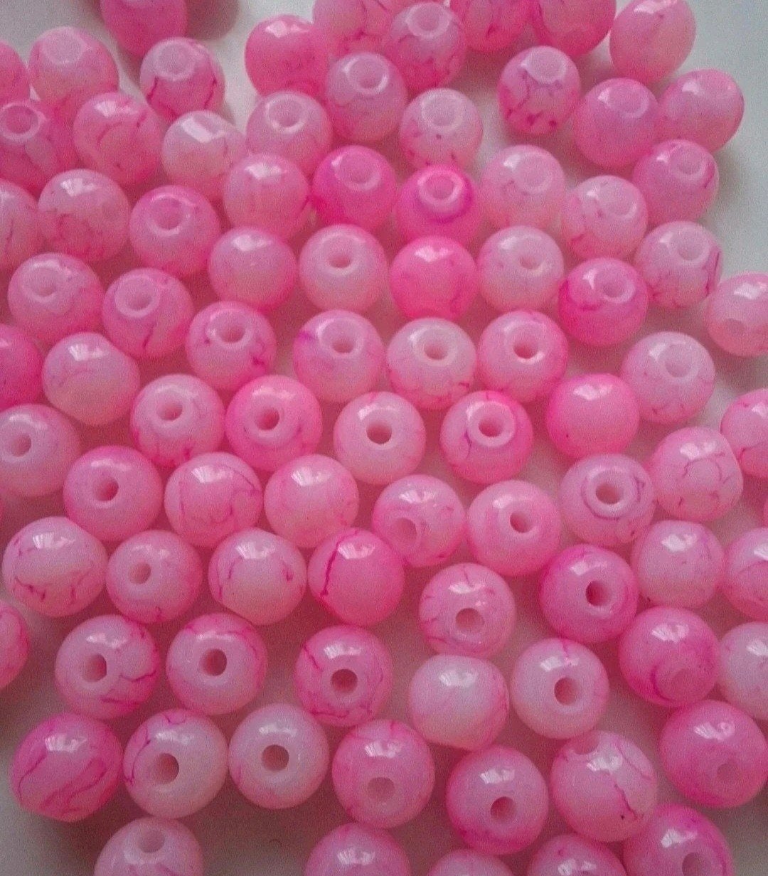 100 stuks 6 mm gemeleerde glaskralen roze wit kralen partij, Kraal, -, -, Nieuw