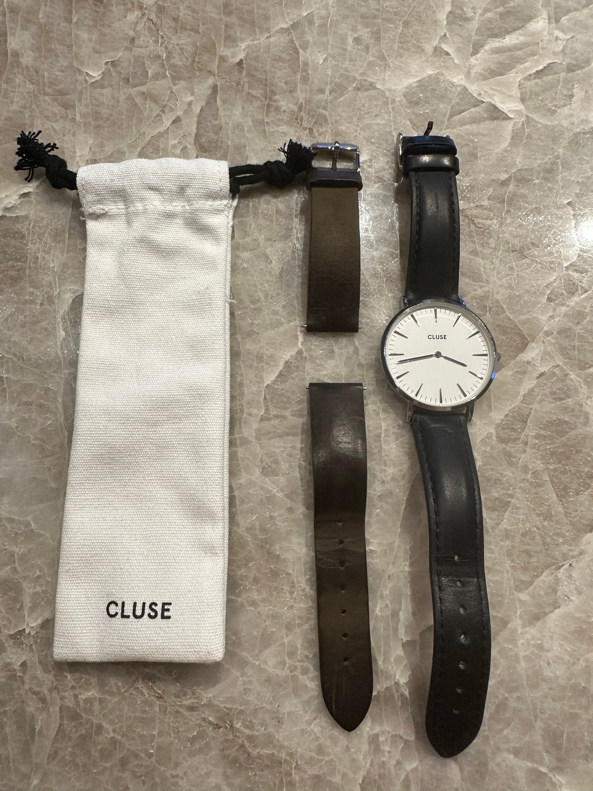 Cluse horloge met extra bandje, Sieraden, Tassen en Uiterlijk, Overige merken, Leer, Staal, Polshorloge