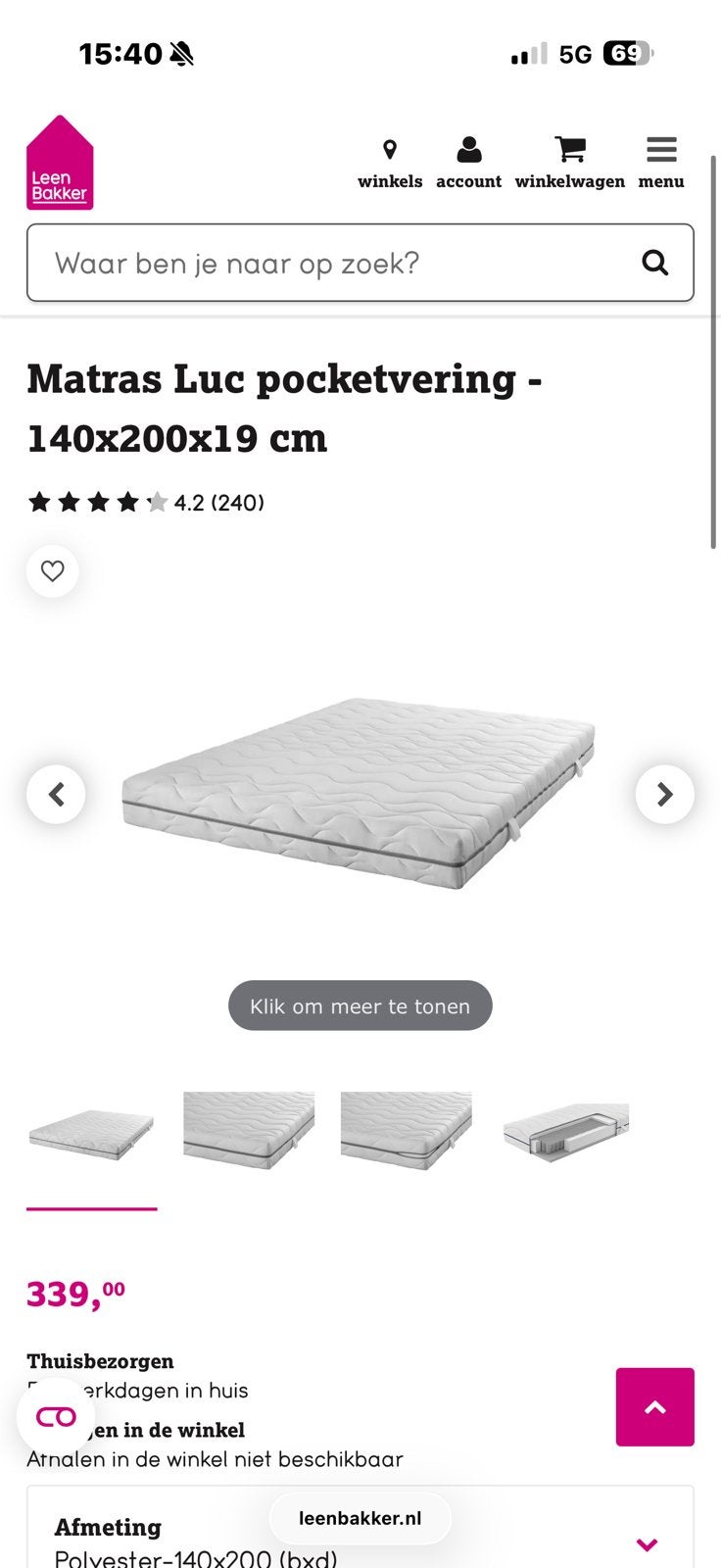 Nieuw matras, Huis en Inrichting, Slaapkamer | Matrassen en Bedbodems, Ophalen, 140 cm, Zo goed als nieuw, Twijfelaar