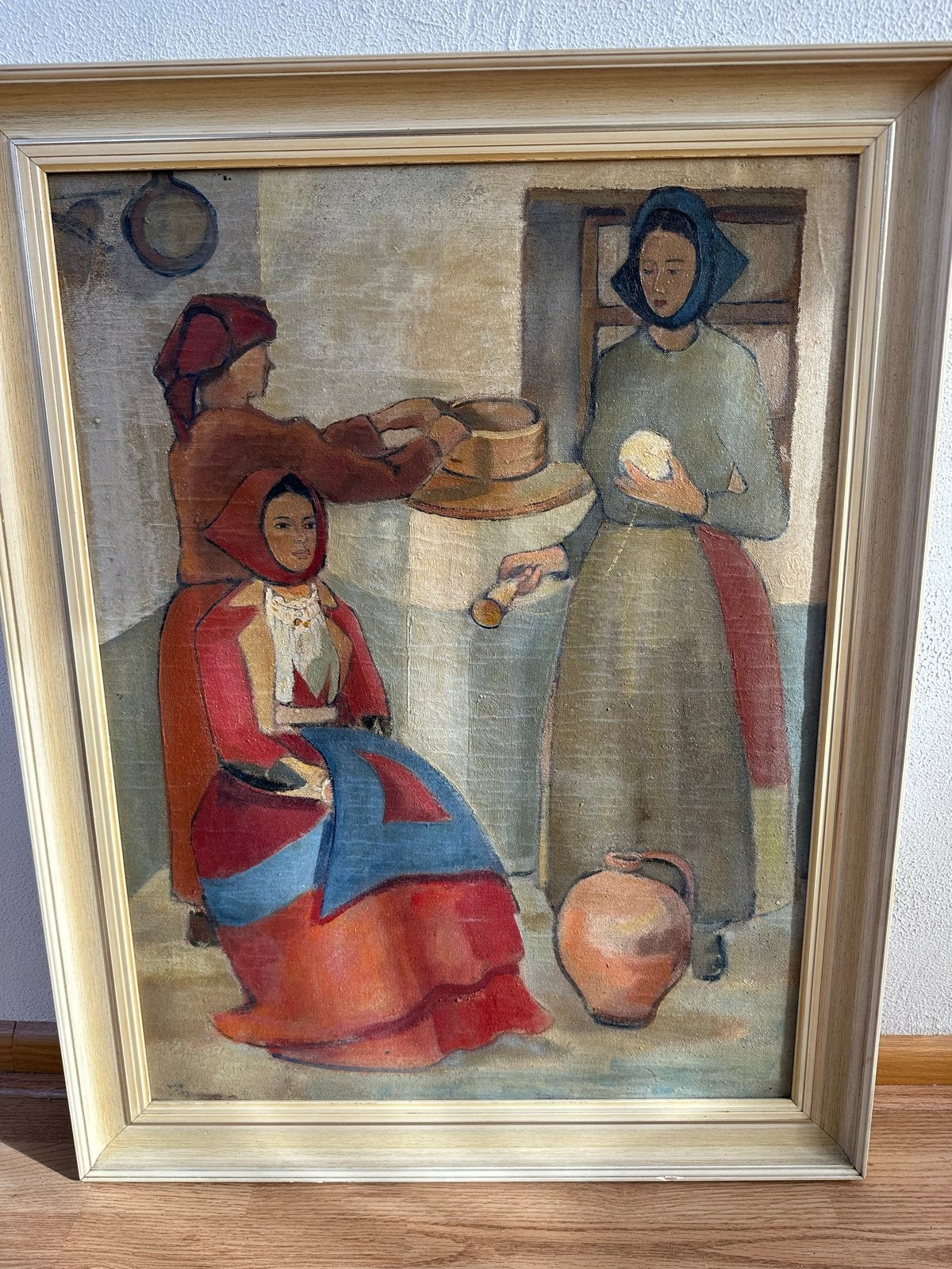 Olieverfschilderij: Twee Vrouwen in Traditionele Kleding, Ophalen, Doek, Portret of Personen, Realistisch