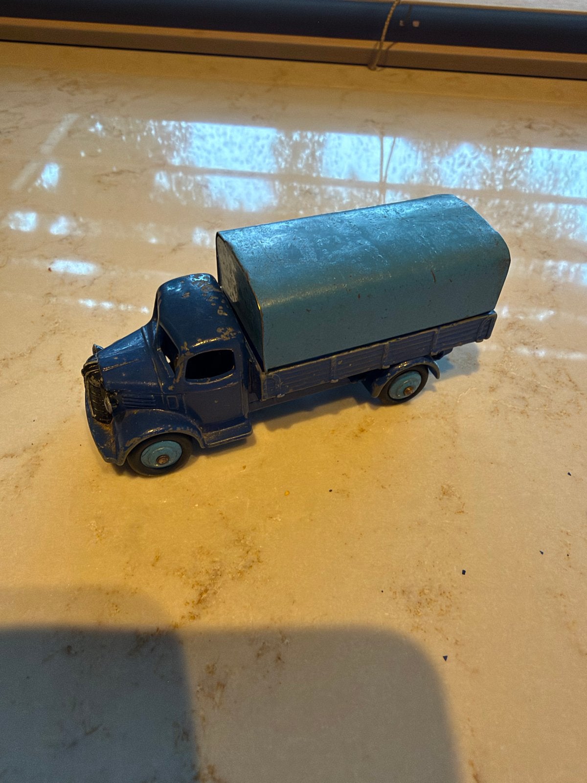 Vintage Dinky Toys Vrachtwagen met Zeil - Blauw, Ophalen of Verzenden, Gebruikt