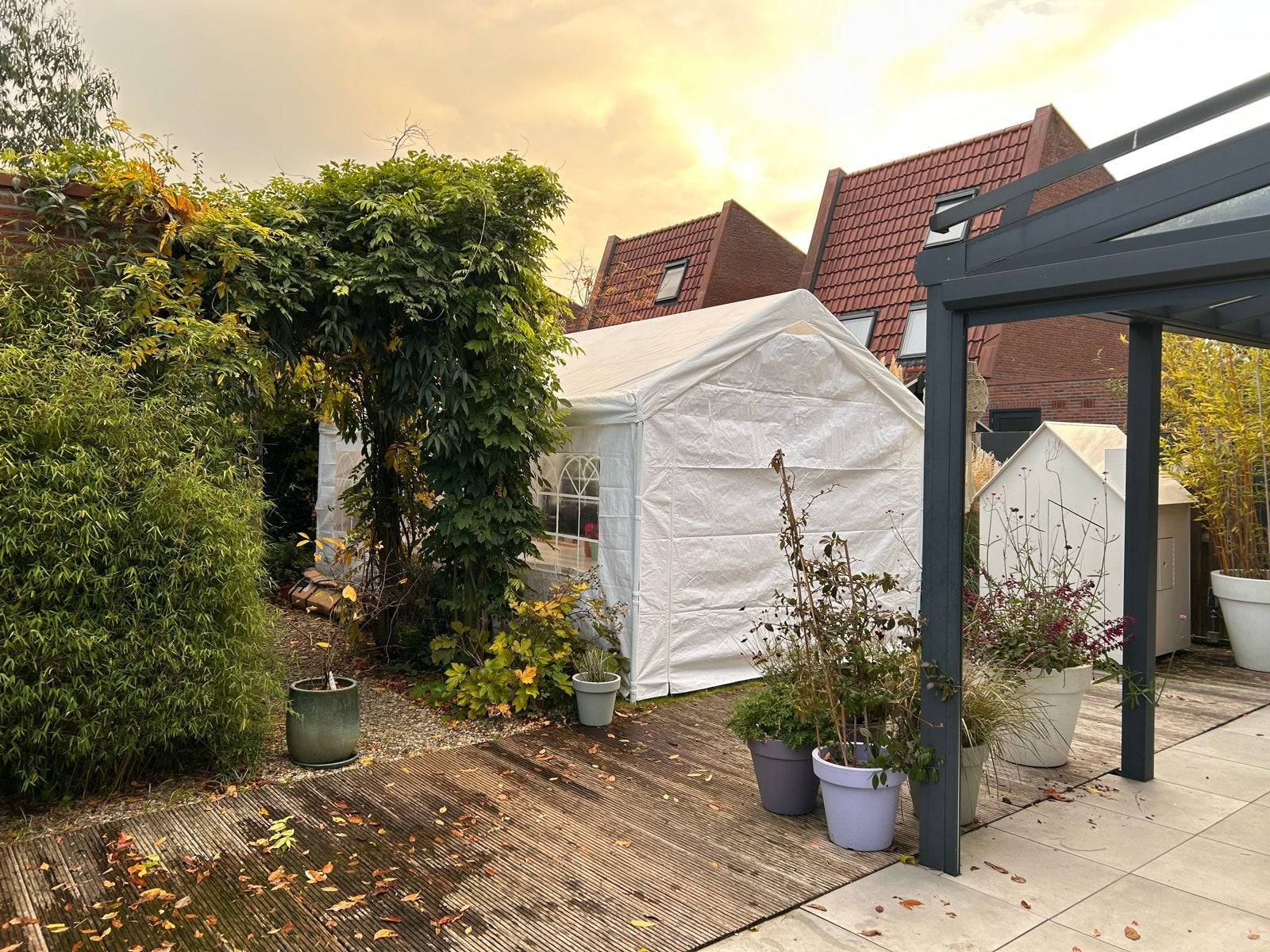 Garage / Partytent met stalen buizenframe - 3 x 6 meter, Tuin en Terras, Ophalen, Gebruikt, Partytent, Minder dan 4 meter