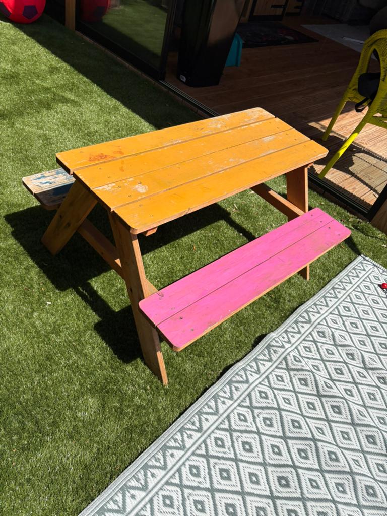 Kinder picknicktafel, Tuin en Terras, Ophalen, Gebruikt, Rechthoekig, Hout