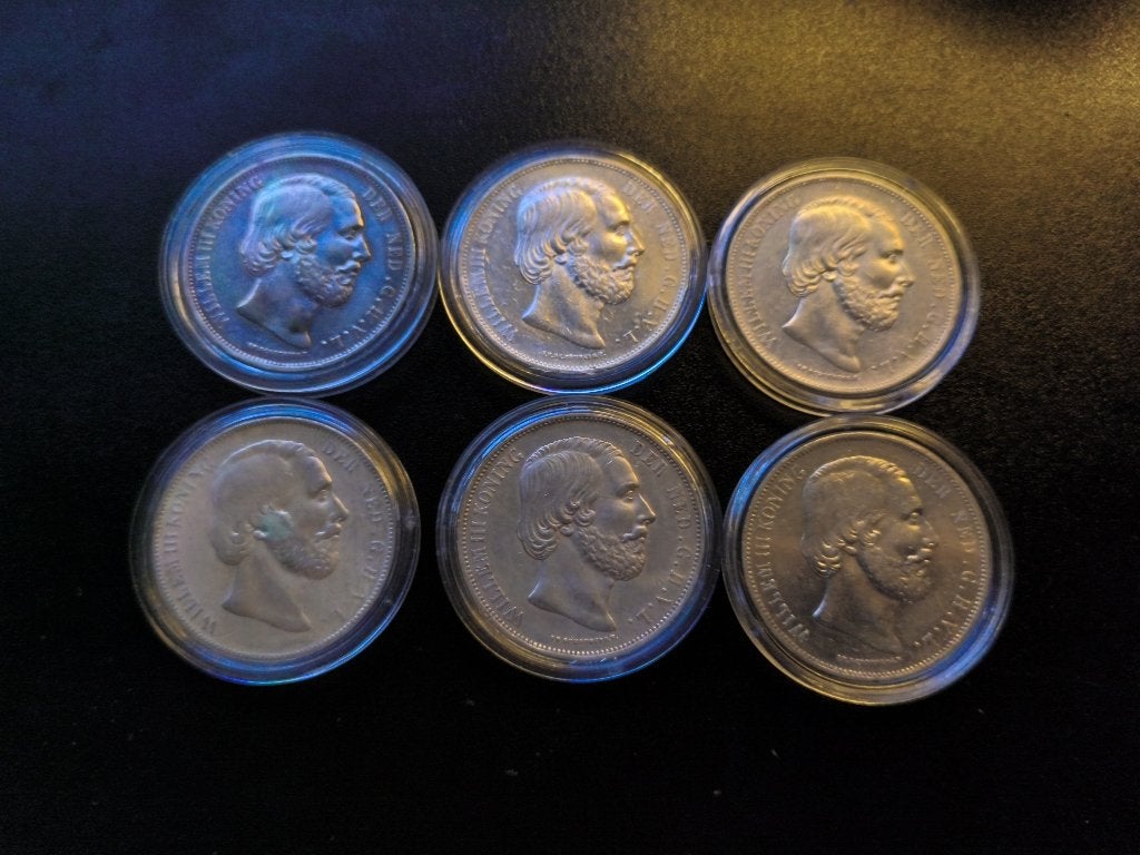 Willem 3 Rijksdaalders 1869-1874, Postzegels en Munten, Koning Willem III, Setje, Zilver, Ophalen of Verzenden