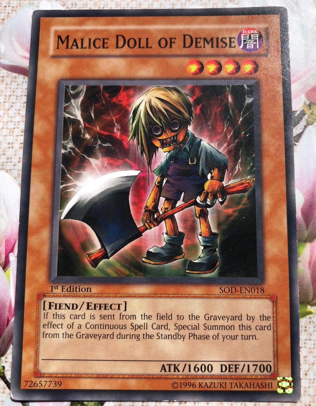 Yu-Gi-Oh! Malice Doll of Demise SOD 1st Edition !, Ophalen of Verzenden, Zo goed als nieuw, Losse kaart