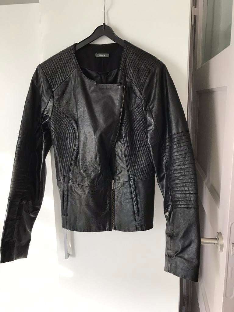 Zwarte leren jas Hema, Ophalen of Verzenden, Zo goed als nieuw, Maat 38/40 (M), Zwart