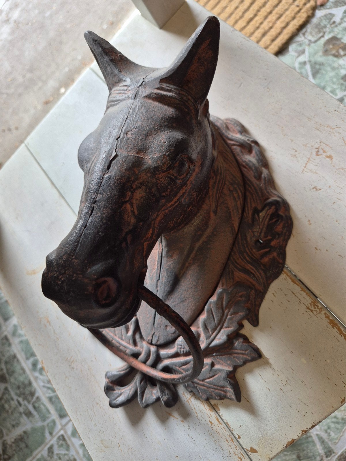 Antieke gietijzeren paardenhoofd deurklopper, Ophalen of Verzenden