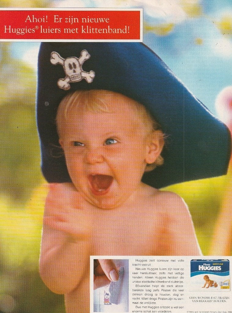 Retro reclame 1994 Huggies baby luiers voor piraten, Verzenden, Overige typen