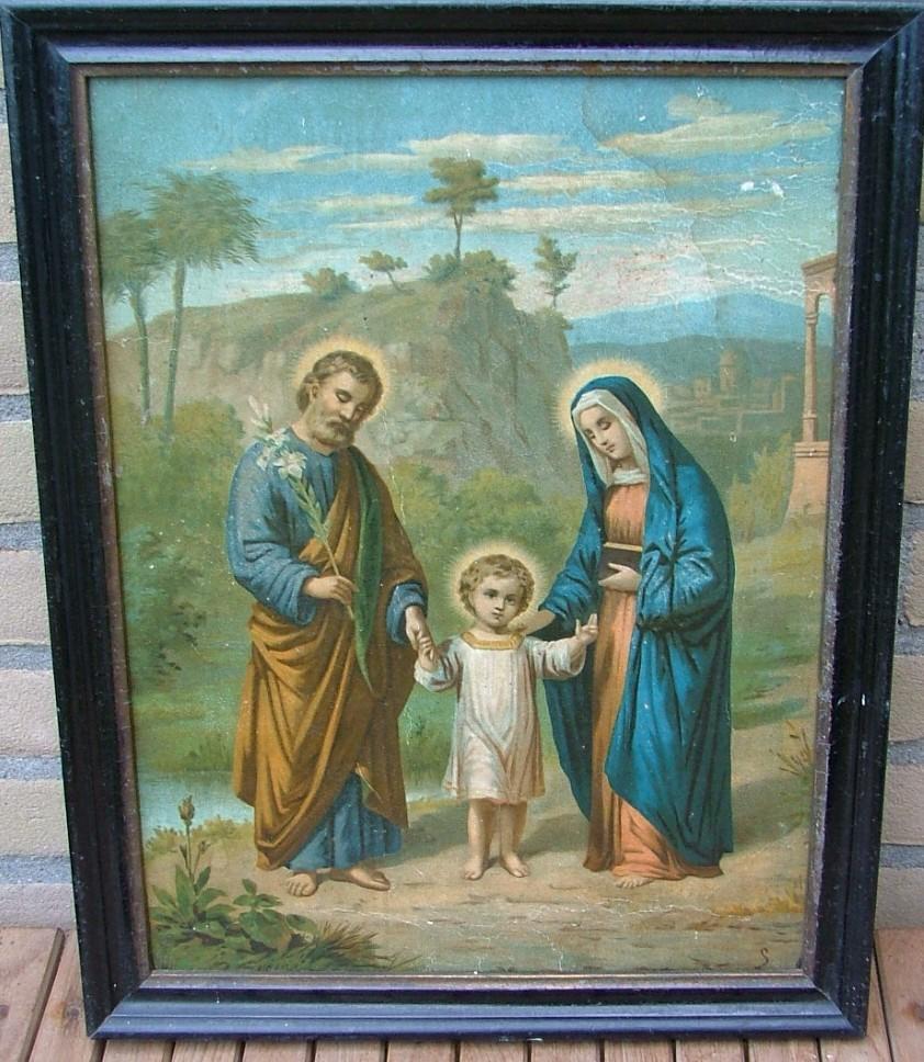 ANTIEK SCHILDERIJ - HEILIGE FAMILIE 1, Verzamelen, Religie, Ophalen of Verzenden, Gebruikt, Overige typen