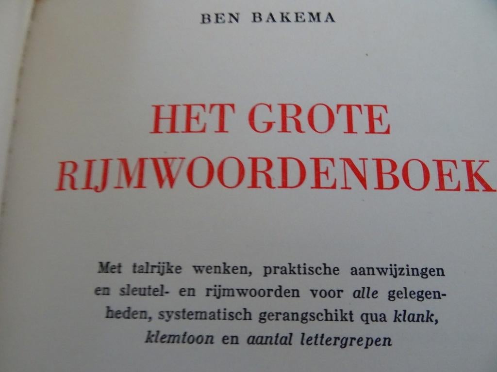 Ben Bakema Rijmwoordenboek Het Grote Rijmwoordenboek 1960, Boeken, Ben Bakema, Ophalen of Verzenden, Zo goed als nieuw, Overige uitgevers