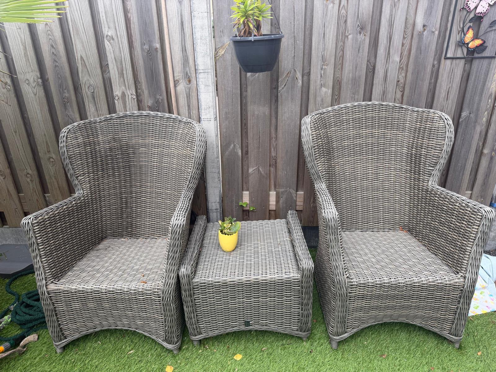 Mooie lounge stoelen incl kussens, Ophalen, Zo goed als nieuw, Kunststof, 2 zitplaatsen