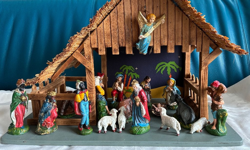 Vintage Kerststal met beelden, Ophalen of Verzenden, Gebruikt