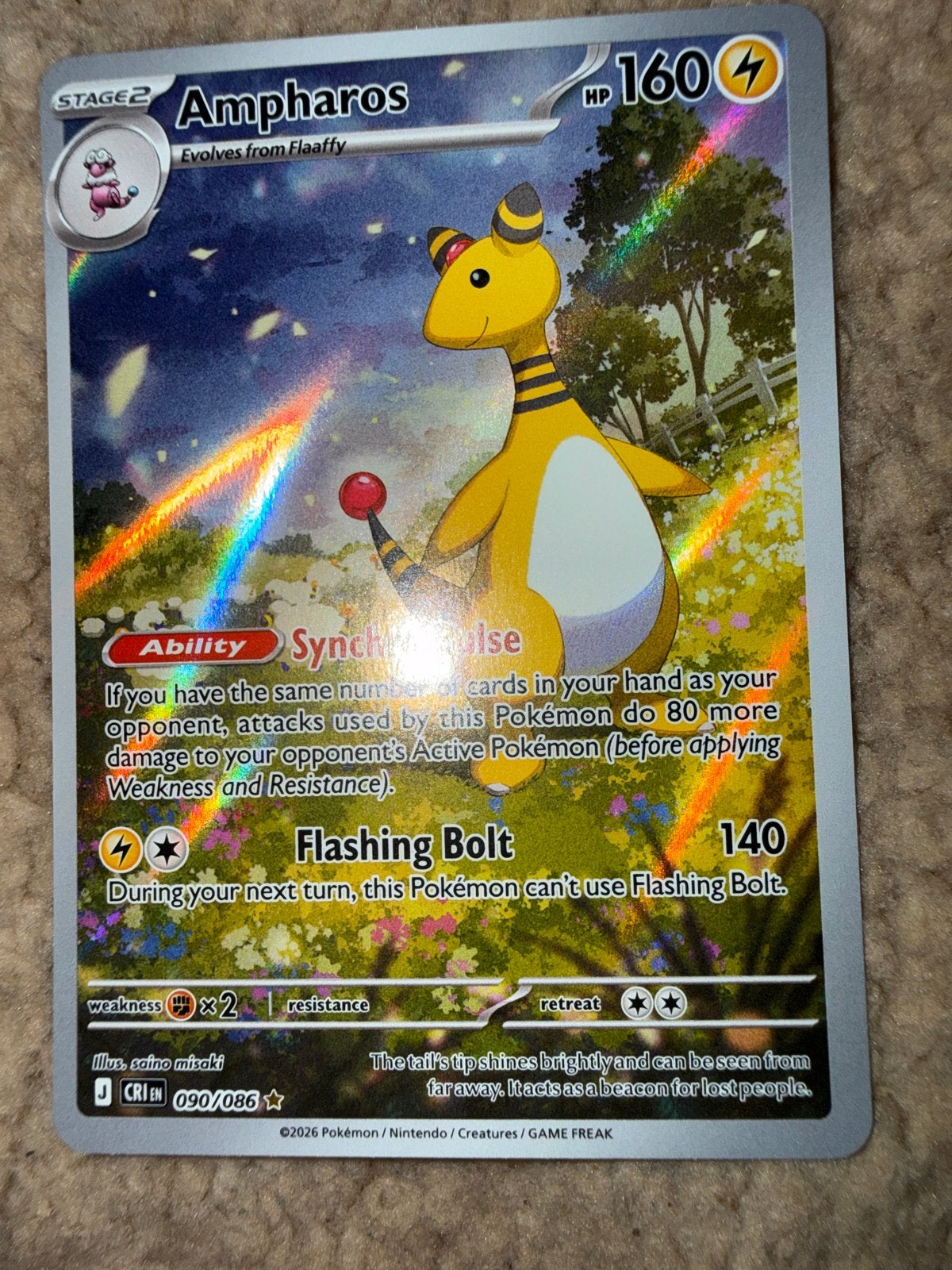 Ampharos 090/086 Pokémon kaart - Holo Foil, Ophalen of Verzenden, Zo goed als nieuw, Losse kaart, Foil