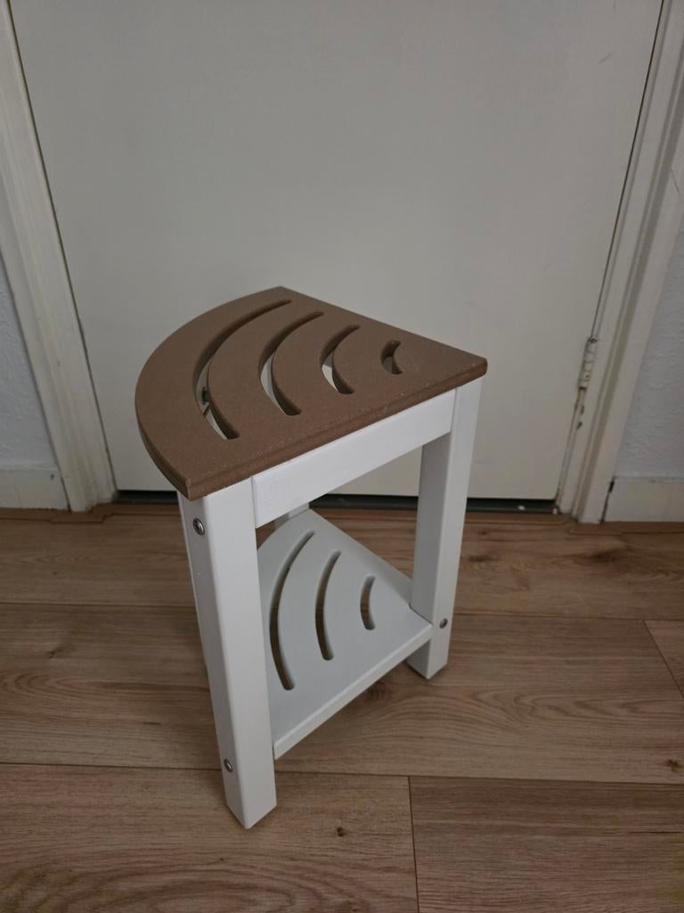 Houten hoekkrukje / bijzettafel - Bruin/Wit, Ophalen, Zo goed als nieuw, Hout