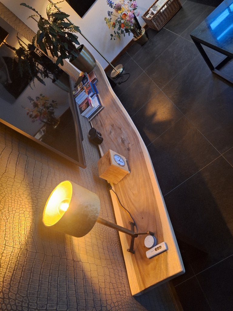 TV meubel, Huis en Inrichting, Kasten | Televisiemeubels, Ophalen, 200 cm of meer, Eikenhout, Zo goed als nieuw