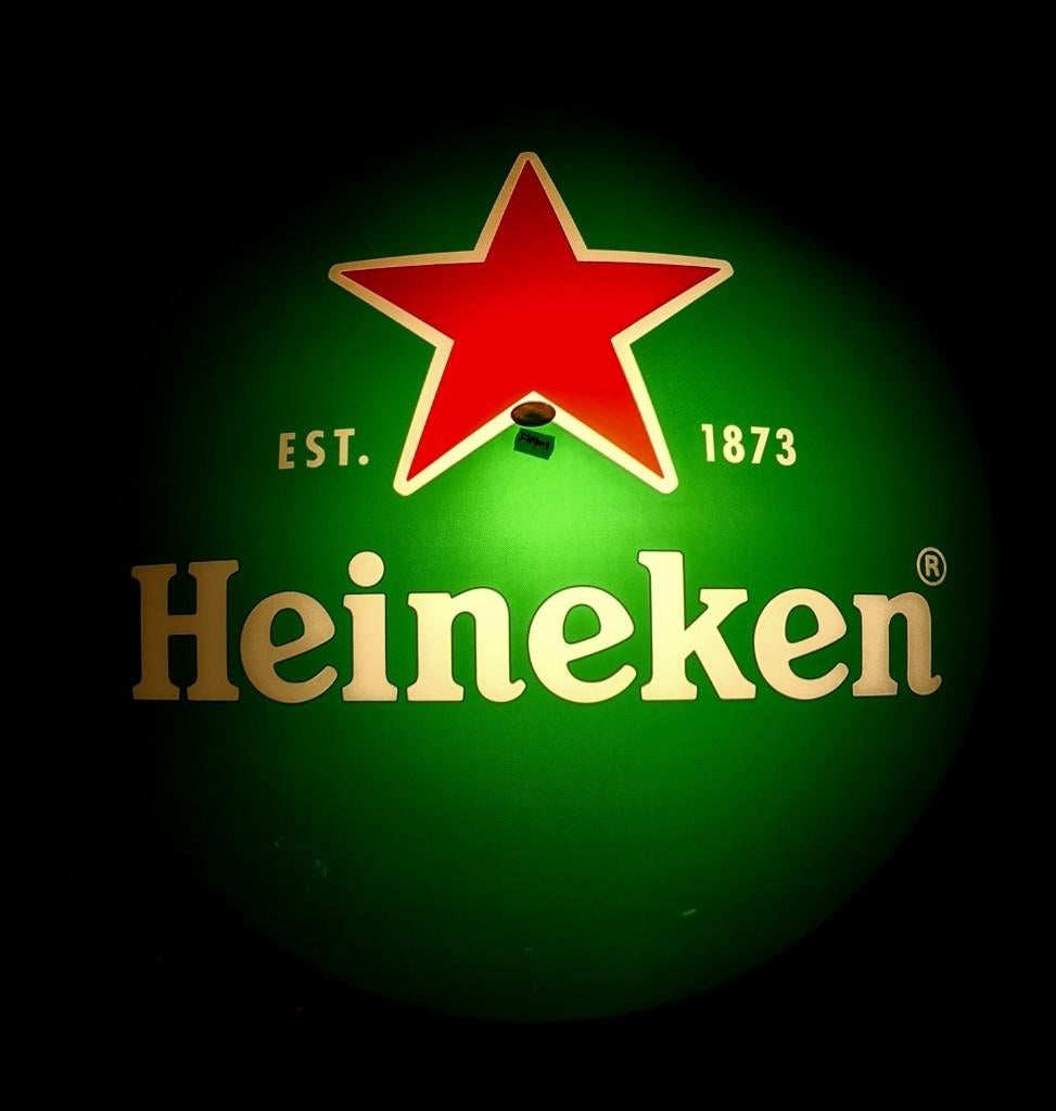 Heineken Bier lichtbakschaal met verlichting ø 81 cm FH7003, Verzamelen, Biermerken, Ophalen, Zo goed als nieuw, Reclamebord, Plaat of Schild