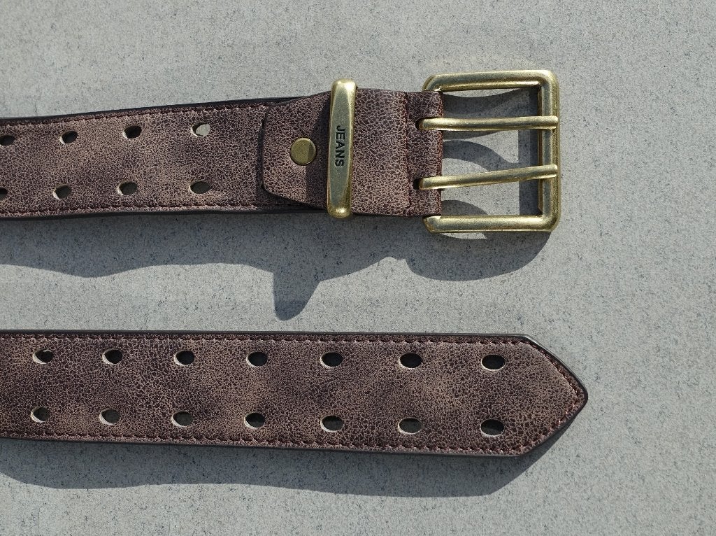 Bruine Jeans riem met goudkleur gesp 115 x 3,7 cm - nieuw, Kleding | Heren, Riemen en Ceinturen, Bruin, Nieuw, Riem of Ceintuur