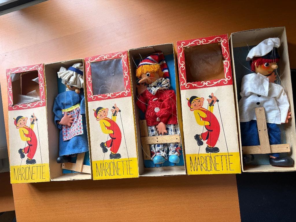 Marionette poppen 3 stuks in originele doos uit de jaren 60, Ophalen, Gebruikt, Pop