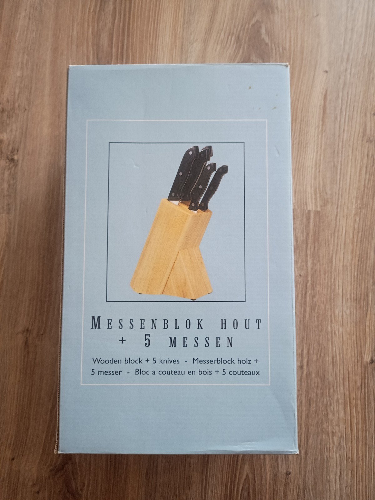 Messenblok Hout + 5 Messen - Nieuw in doos, Huis en Inrichting, Keuken | Keukenbenodigdheden, Overige typen, Hout, Nieuw, Ophalen of Verzenden