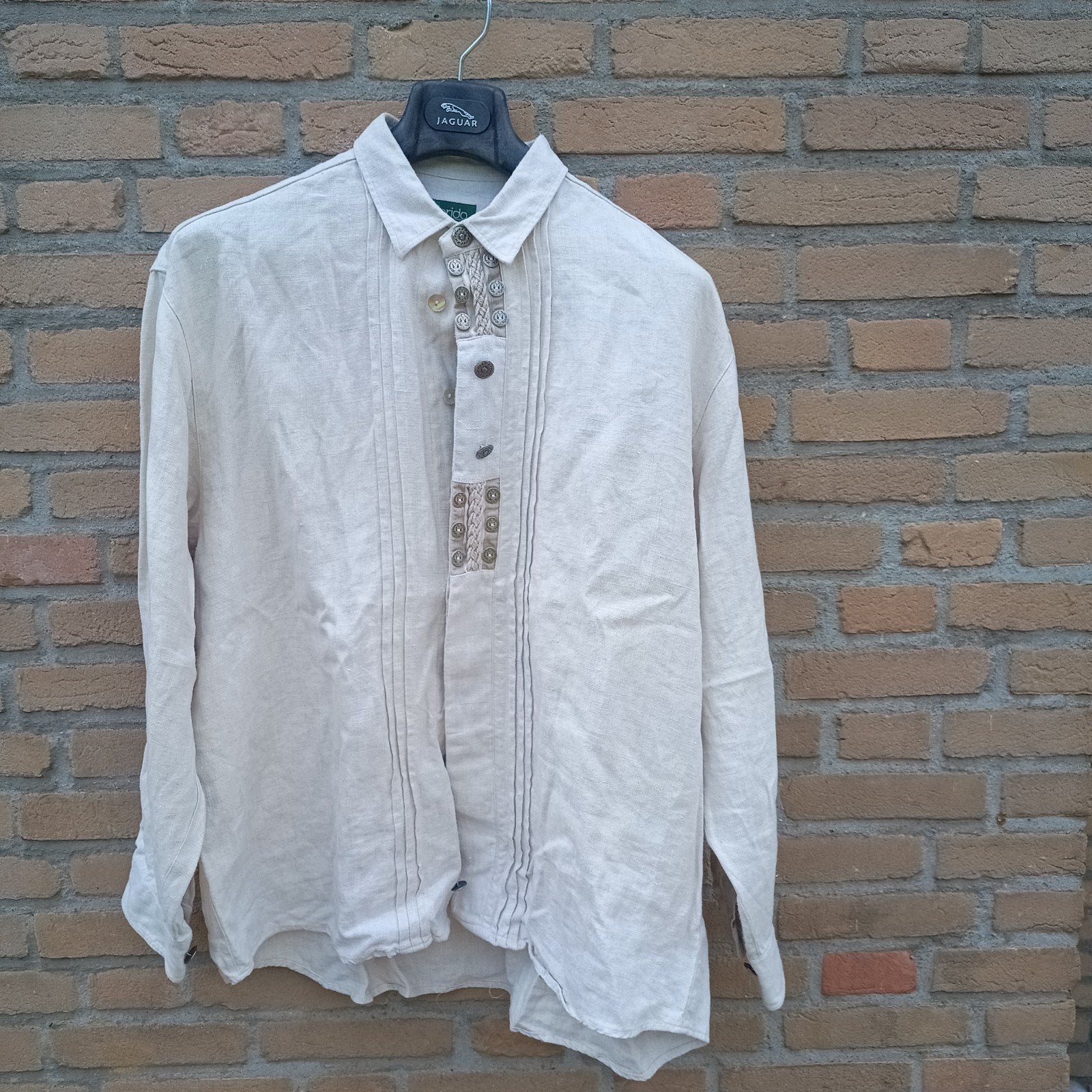 Tiroler 44 XL trachten overhemd Oktoberfest linnen beige, Ophalen of Verzenden, Zo goed als nieuw, Maat 56/58 (XL), Overige thema's