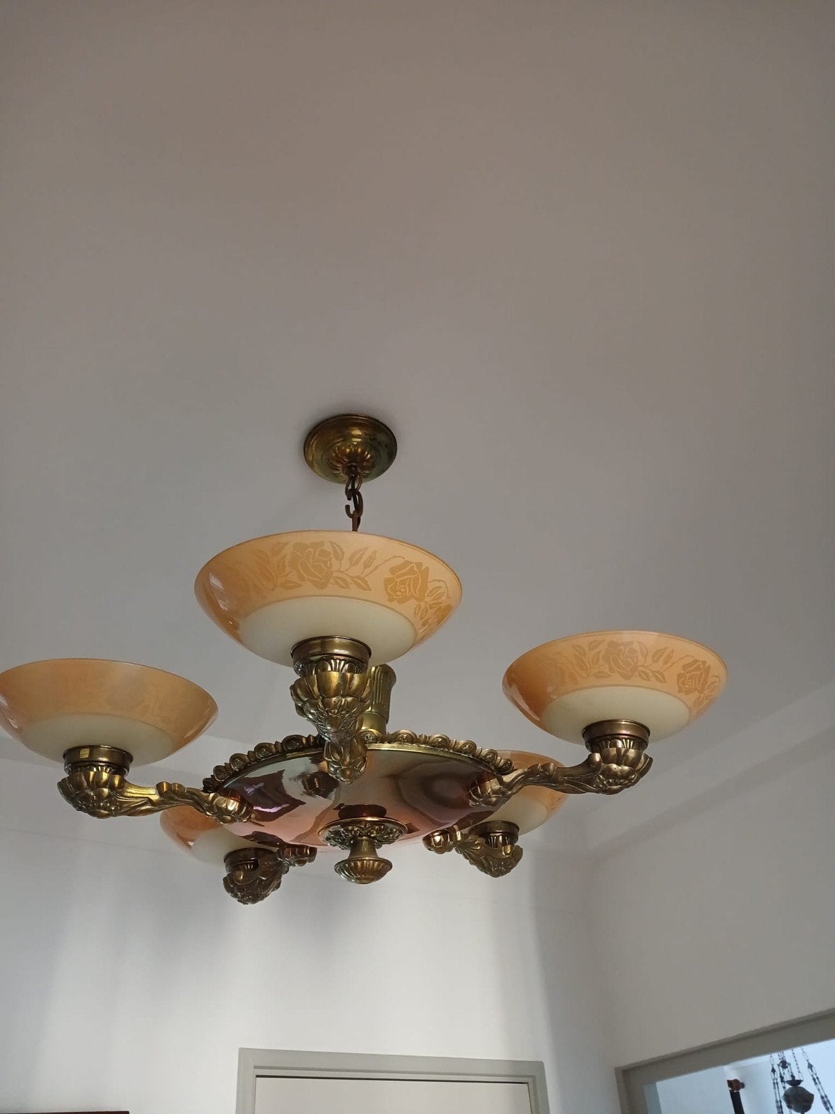 antieke koperen hanglamp, Huis en Inrichting, Ophalen, Gebruikt, Metaal