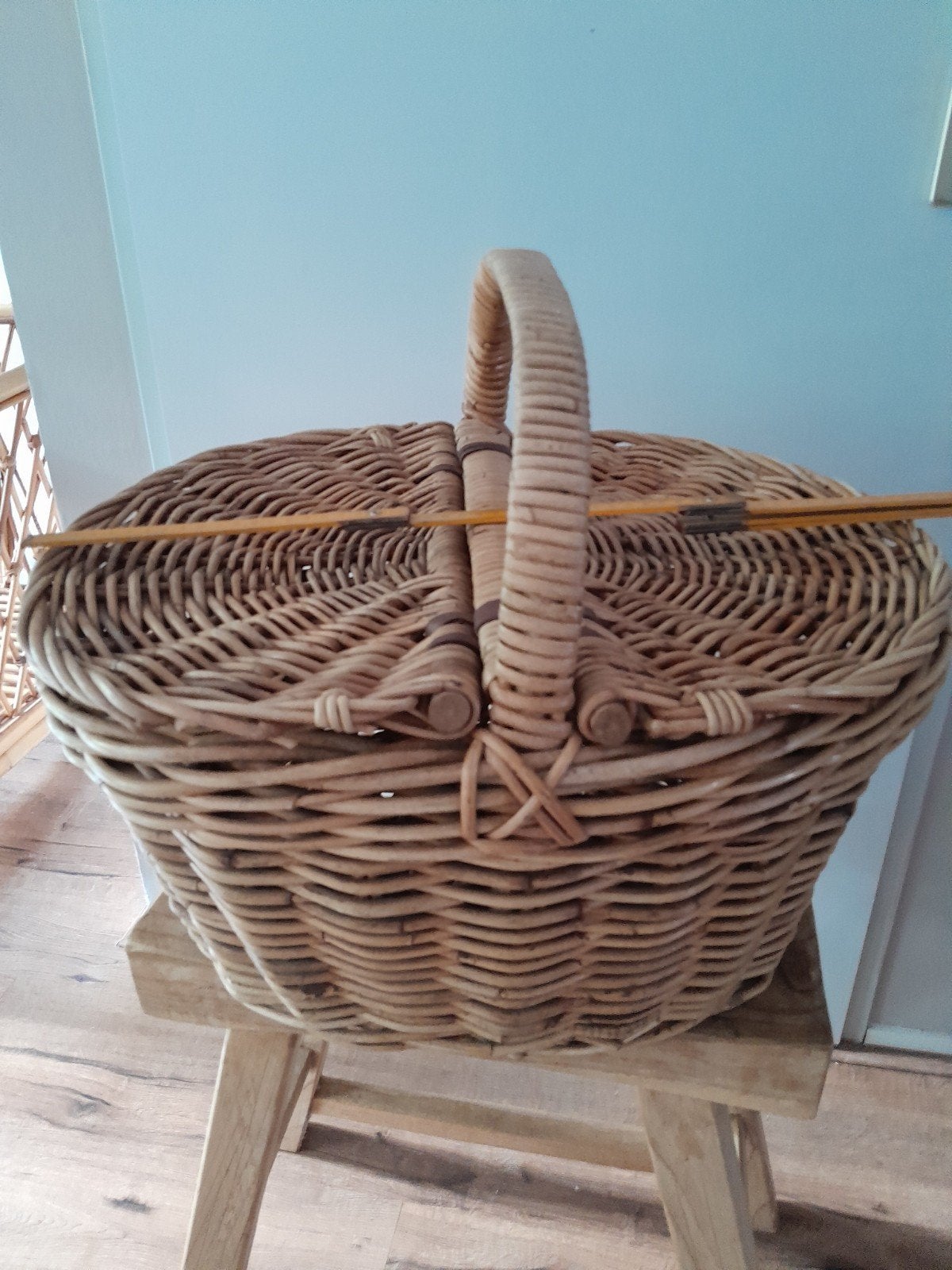 Vintage rieten picknickmand - Handgemaakt, Ophalen, Gebruikt, Zonder inhoud