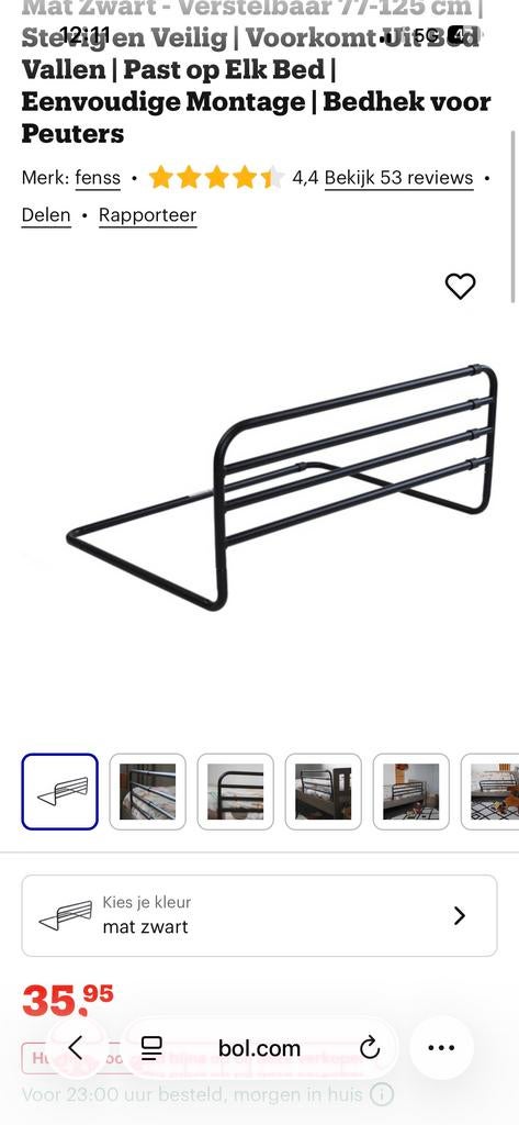 Fenss Trombone Bedhek Zwart - Verstelbaar 77-125 cm, Ophalen, Zo goed als nieuw, Minder dan 140 cm, Matras