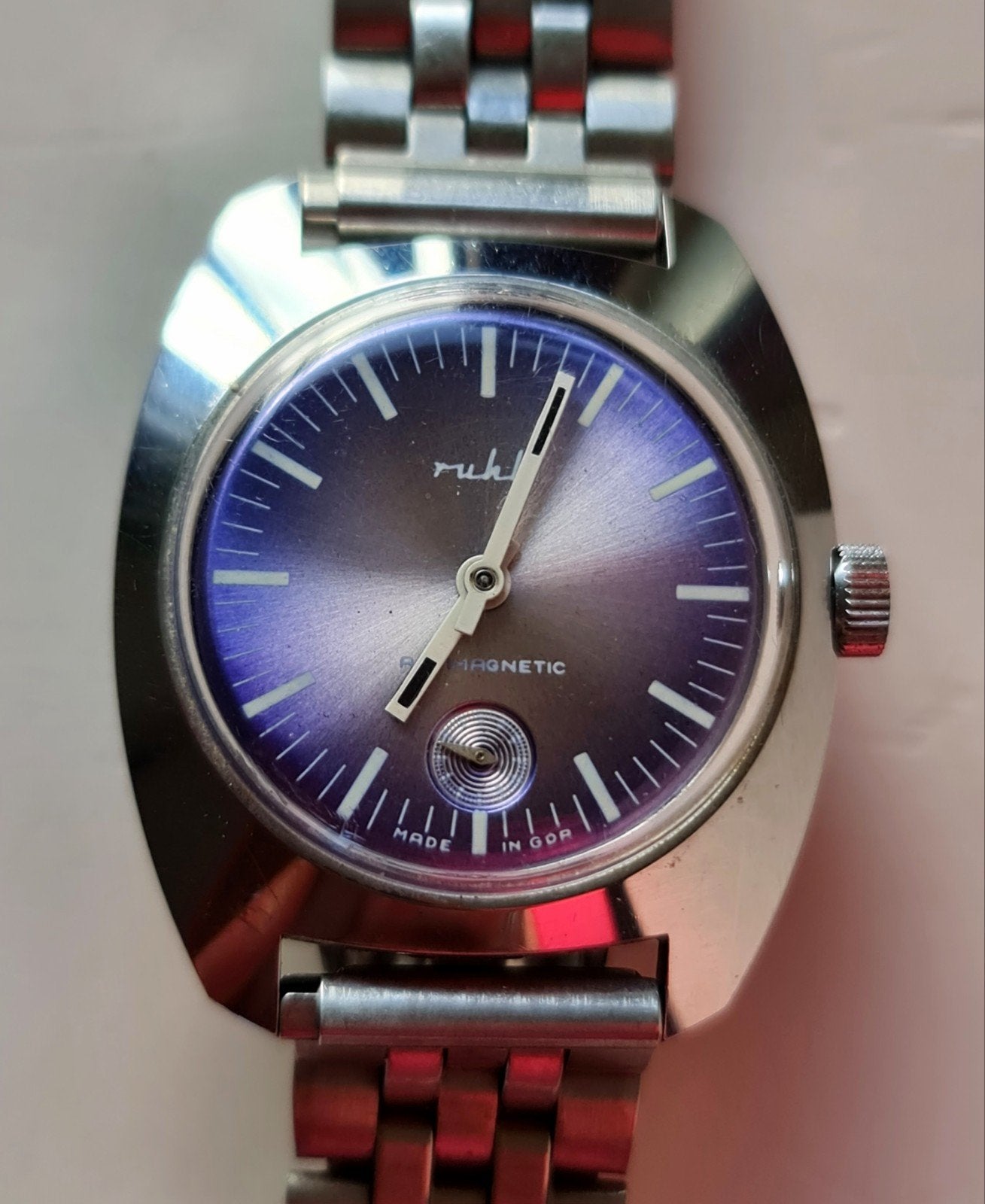 Ruhla pols horloge met mooie blauwe wijzerplaat werkt, Sieraden, Tassen en Uiterlijk, Horloges | Antiek, Ophalen