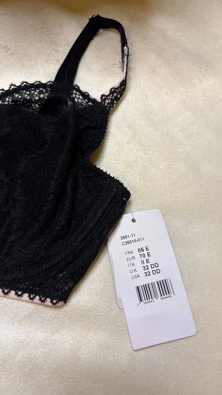 Chantelle BH 70E - Zwart met roze strikje, Verzenden, Zwart, BH