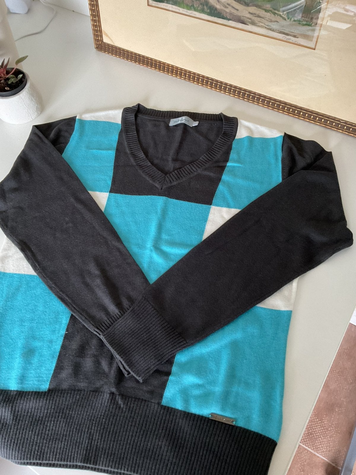 V-nek trui blauw, grijs, wit (medium / M) NIEUW, Ophalen of Verzenden, Nieuw, Maat 48/50 (M), Blauw