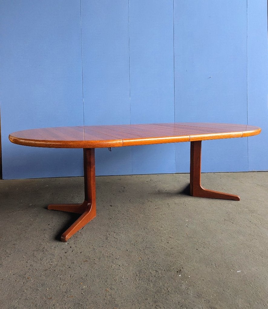 Vintage verlengbare Deense teak eettafel, Glostrup, Gebruikt, 200 cm of meer, Teakhout, Rond