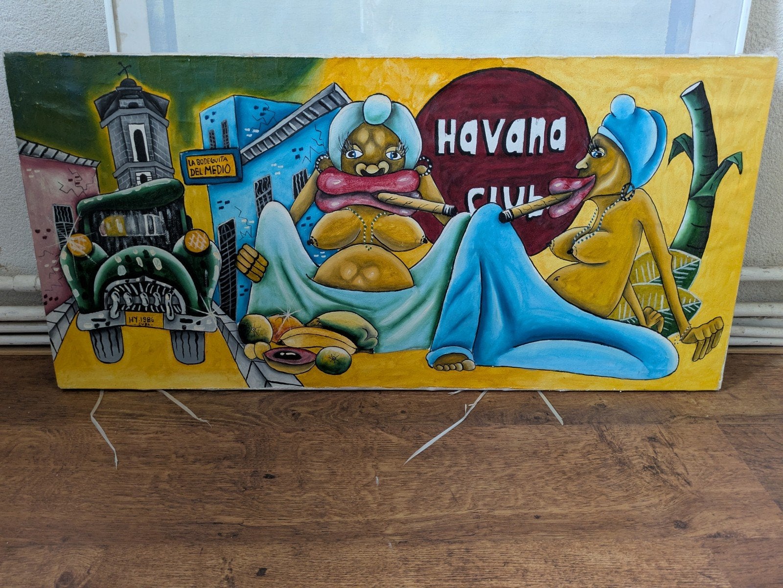 Levendig schilderij 'Havana Civil' - Cubaans straatbeeld, Ophalen, Acrylverf, Hout, Handgeschilderd